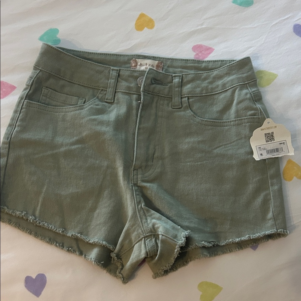 Altar'd State Sage Green Jean Shorts